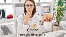  Presentation with mental health - PPT layouts having young-caucasian-doctor-woman-holding background and a soft green colored foreground