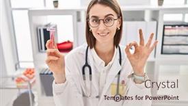  Presentation with razor - Slide deck featuring young-caucasian-doctor-woman-holding background and a soft green colored foreground