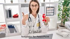  Presentation with support - PPT layouts with young-caucasian-doctor-woman-holding background and a light gray colored foreground