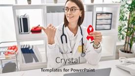  Presentation with support - Presentation design with young-caucasian-doctor-woman-holding background and a light gray colored foreground