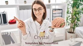  Presentation with mental-health - Presentation design featuring young-caucasian-doctor-woman-holding and a soft green colored foreground