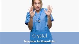  Presentation with panic - Slide deck with young-caucasian-doctor-woman-wearing background and a teal colored foreground