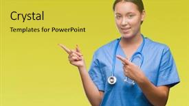  Presentation with medical smiling doctor - Presentation consisting of young caucasian doctor woman wearing background and a  colored foreground