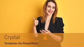  Presentation with elegant business social media - Colorful slide set enhanced with young-caucasian-elegant-business-woman backdrop and a  colored foreground