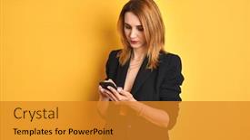  Presentation with elegant - PPT theme having young-caucasian-elegant-business-woman background and a gold colored foreground