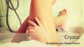  Presentation with female - PPT theme having young caucasian female in bath background and a blonde colored foreground