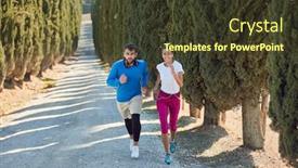  Presentation with female sport - Slide deck having young-caucasian-female-jogging-uphill background and a tawny brown colored foreground