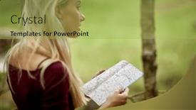  Presentation with map - PPT theme consisting of young-caucasian-female-looking background and a yellow colored foreground