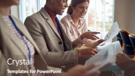 Presentation with female - Cool new slide set with young-caucasian-female-showing-detail backdrop and a tawny brown colored foreground