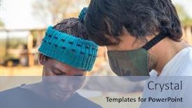  Presentation with ngo - PPT theme consisting of young-caucasian-from-an-ngo background and a light blue colored foreground