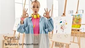  Presentation with art - Presentation theme enhanced with young-caucasian-girl-at-art background and a  colored foreground