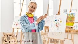  Presentation with art - Presentation theme with young-caucasian-girl-at-art background and a lemonade colored foreground