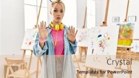  Presentation with art - Theme having young-caucasian-girl-at-art background and a lemonade colored foreground