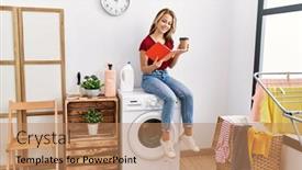  Presentation with coffee book - Theme enhanced with young-caucasian-girl-drinking-coffee background and a coral colored foreground