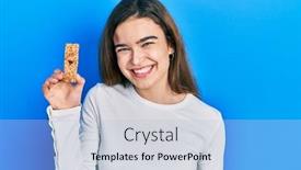  Presentation with protein bar - PPT layouts enhanced with young-caucasian-girl-eating-protein background and a light blue colored foreground