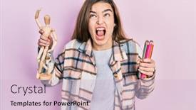  Presentation with wooden - Slide deck with young-caucasian-girl-holding background and a  colored foreground