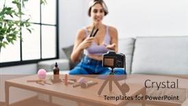  Presentation with iron - Presentation theme featuring young-caucasian-girl-making-iron background and a coral colored foreground