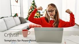  Presentation with christmas girl - Slide set consisting of young-caucasian-girl-sitting background and a light gray colored foreground