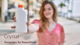  Presentation with sunscreen - Presentation theme having young-caucasian-girl-smiling-confident background and a coral colored foreground