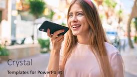  Presentation with audio - PPT layouts having young-caucasian-girl-smiling-happy background and a coral colored foreground