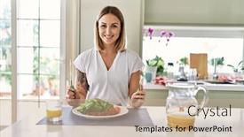  Presentation with happy young student girl holding - Presentation theme featuring young-caucasian-girl-smiling-happy background and a coral colored foreground