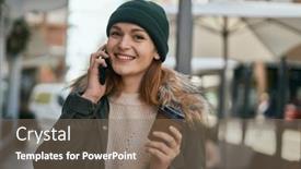  Presentation with smartphone - Presentation theme featuring young-caucasian-girl-talking background and a violet colored foreground