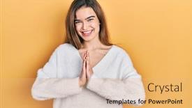  Presentation with praying hands - Slides consisting of young-caucasian-girl-wearing-casual background and a  colored foreground