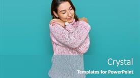  Presentation with confident love - Cool new PPT theme with young-caucasian-girl-wearing-wool backdrop and a teal colored foreground