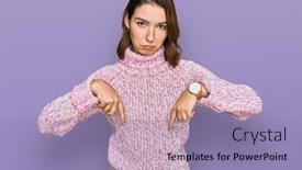  Presentation with sad girl - Presentation design consisting of young-caucasian-girl-wearing-wool background and a coral colored foreground