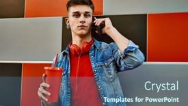  Presentation with soda - Presentation consisting of young-caucasian-guy-drinking-soda background and a ocean colored foreground