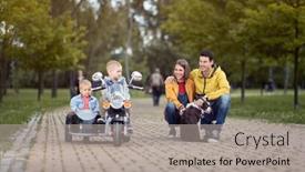  Presentation with dog park - Cool new PPT theme with young-caucasian-happy-parents-playing backdrop and a light gray colored foreground