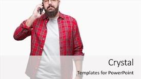  Presentation with face expression recognition - Cool new PPT theme with young caucasian hipster man talking backdrop and a white colored foreground