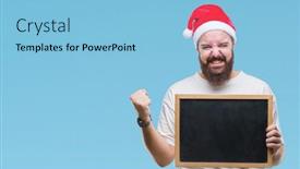 Presentation with one young man exercising handball - Presentation having young caucasian hipster man wearing christmas hat holding blackboard over isolated background screaming proud and celebrating victory and success very excited cheering emotion background and a light blue colored foreground