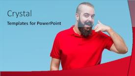  Presentation with red telephone - PPT layouts having young caucasian hipster man wearing red shirt over isolated background smiling doing phone gesture with hand and fingers like talking on the telephone communicating concepts background and a light blue colored foreground