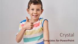  Presentation with vaccine - PPT theme with young-caucasian-kid-getting-vaccine background and a soft green colored foreground
