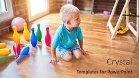  Presentation with bowling - Beautiful PPT layouts featuring young caucasian kid playing bowling at kindergarten preschooler boy happy at playroom with toys backdrop and a coral colored foreground