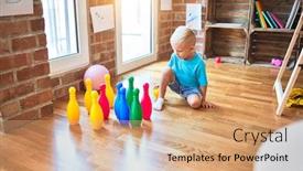  Presentation with bowling - Beautiful slides featuring young-caucasian-kid-playing-bowling backdrop and a coral colored foreground