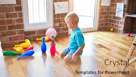  Presentation with bowling - Amazing PPT theme having young-caucasian-kid-playing-bowling backdrop and a coral colored foreground