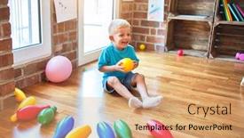  Presentation with bowling - Beautiful slides featuring young-caucasian-kid-playing-bowling backdrop and a coral colored foreground