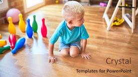  Presentation with bowling - Slides featuring young-caucasian-kid-playing-bowling background and a coral colored foreground