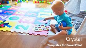  Presentation with maths - Cool new PPT theme with young-caucasian-kid-playing-placing backdrop and a coral colored foreground
