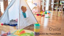  Presentation with teepee - Amazing slide set having young-caucasian-kid-playing backdrop and a coral colored foreground