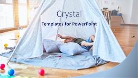  Presentation with teepee - Amazing theme having young-caucasian-kid-playing backdrop and a sky blue colored foreground