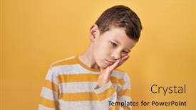  Presentation with depression - Presentation design enhanced with young-caucasian-kid-standing-over background and a yellow colored foreground