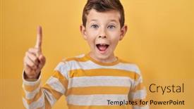  Presentation with pencils blue one yellow - Slide deck having young-caucasian-kid-standing-over background and a yellow colored foreground