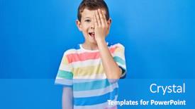  Presentation with emotion - Presentation design having young-caucasian-kid-standing-over background and a teal colored foreground