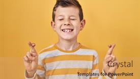  Presentation with hope - PPT theme consisting of young-caucasian-kid-standing-over background and a coral colored foreground
