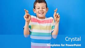  Presentation with blue eyes - Theme featuring young-caucasian-kid-standing-over background and a  colored foreground