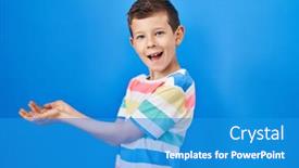  Presentation with advertisement - Presentation design with young-caucasian-kid-standing-over background and a teal colored foreground