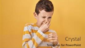  Presentation with bad breath - PPT theme having young-caucasian-kid-standing-over background and a  colored foreground
